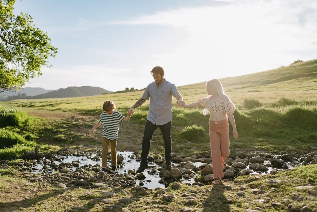 family photos in an open field