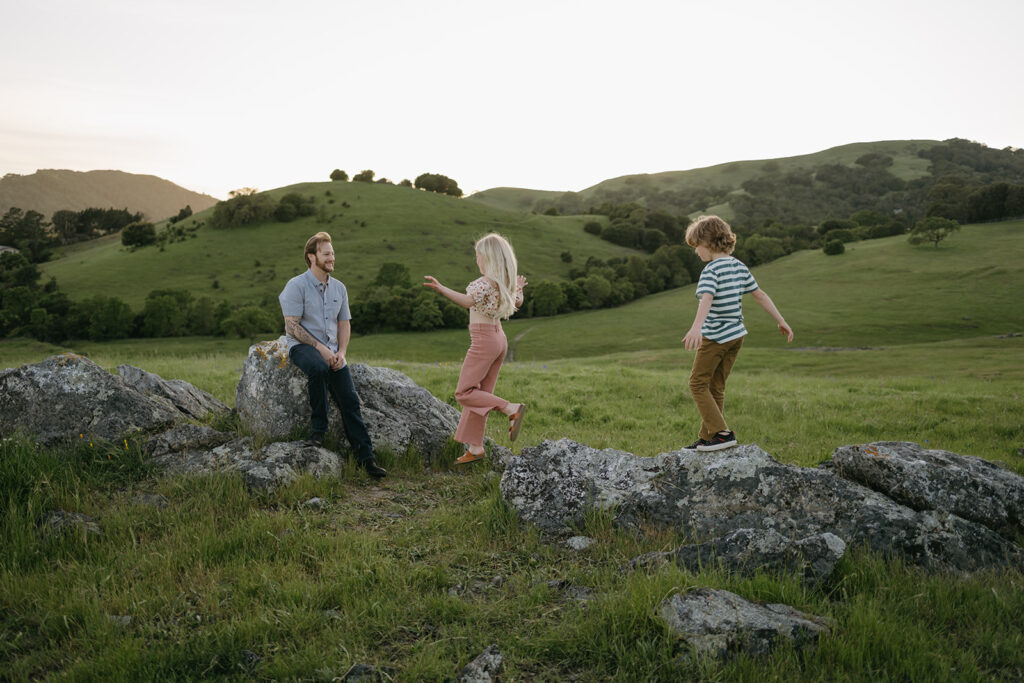 dad with kids during photoshoot of family session in novato