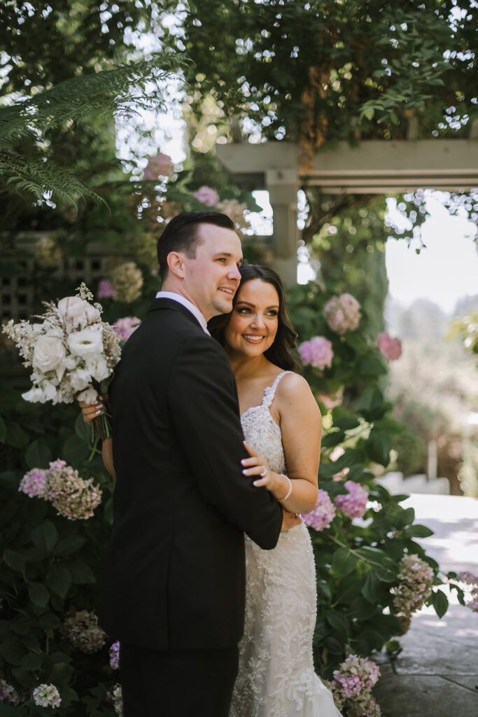 bride and groom first look at vine hill house