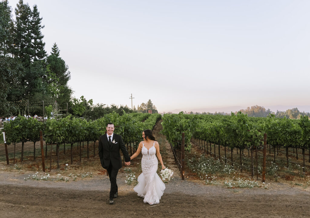 sunset photo of bride and groom 